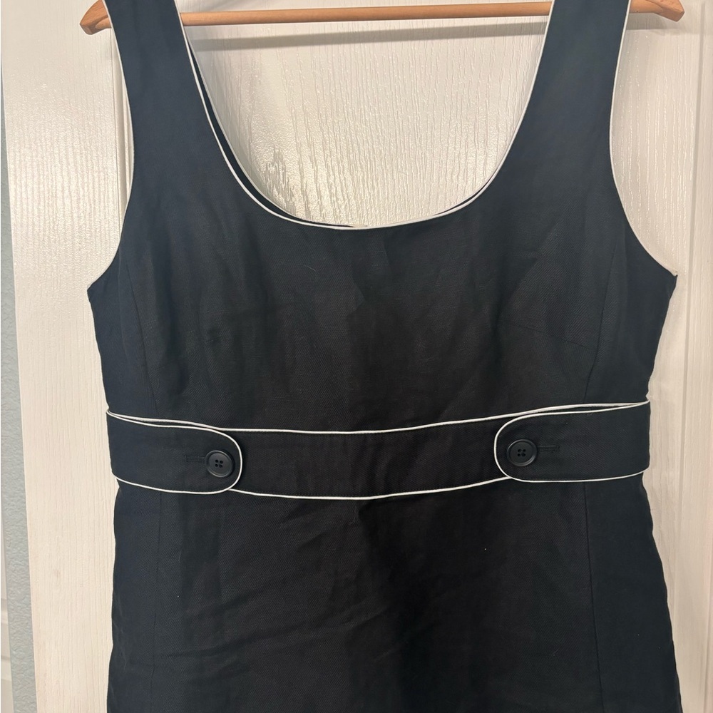 LOFT Black Linen Blouse with White Accents - Worn Once